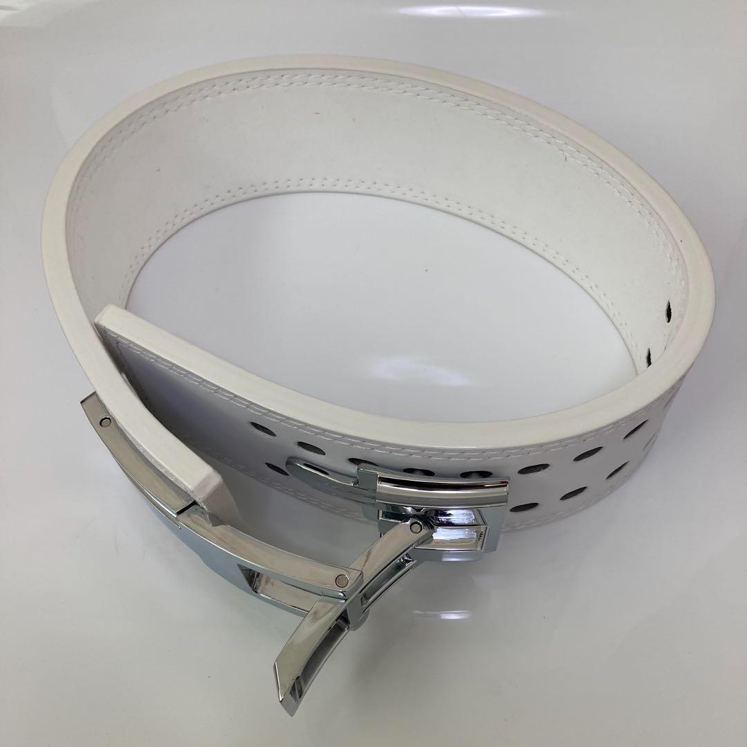 新品 パワーベルト レバーアクション Lサイズ 本革 白ベルト×光沢銀 可変式