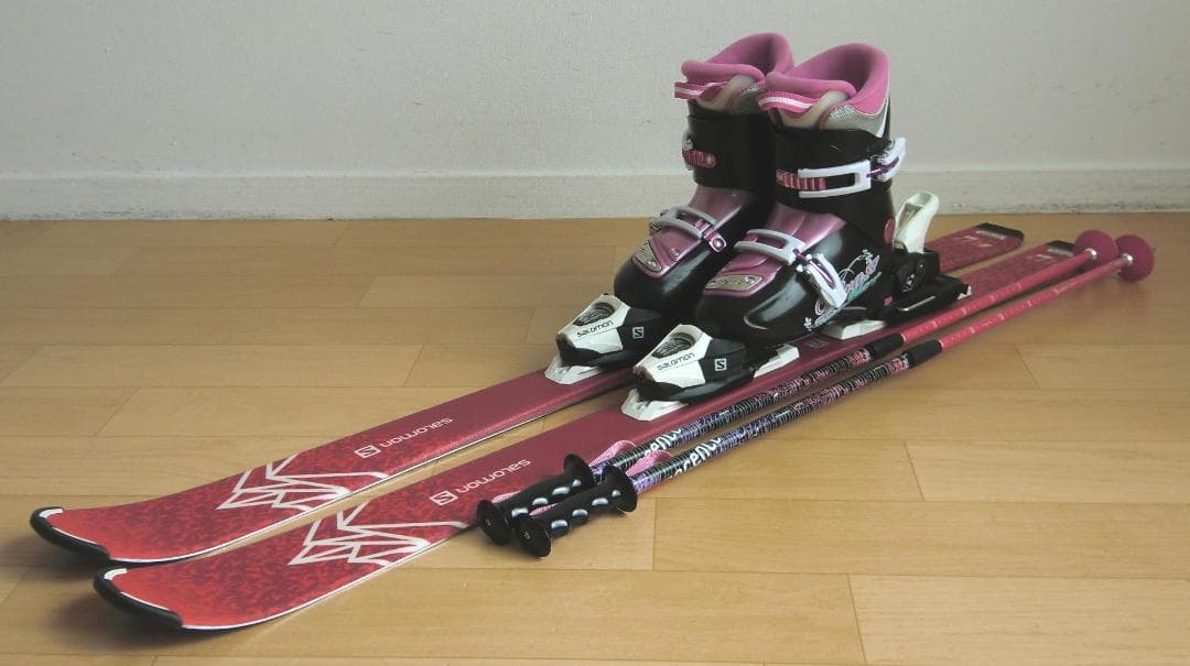 ■■送料無料■サロモン■子供用スキーフルセット■板120靴22■WAX済■■