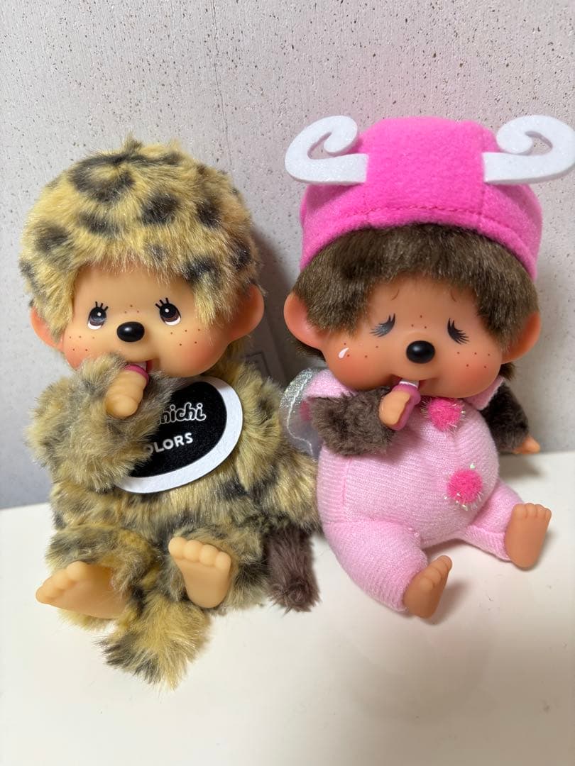 モンチッチcolorsヒョウ柄、顔でかＳＳちょうちょキーチェーン2体セット