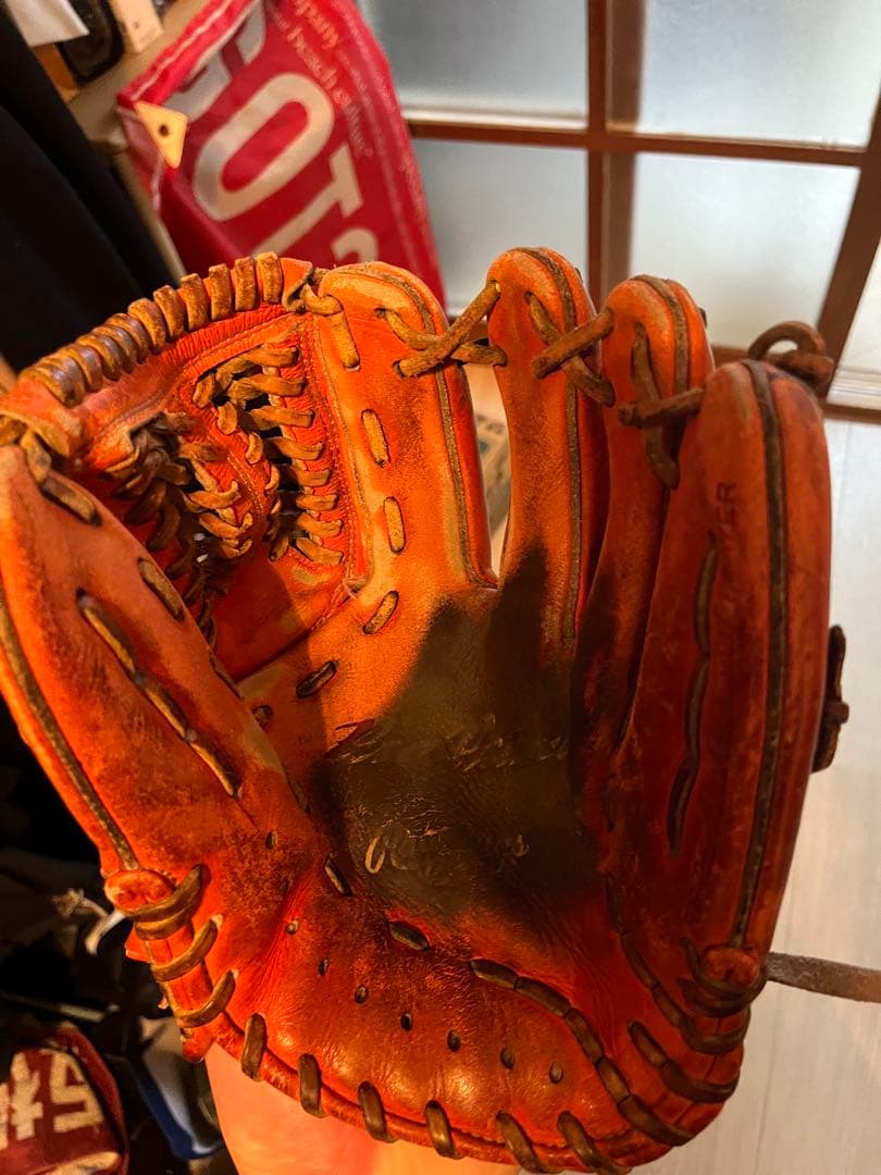 オレンジ レザー 右投げ 野球グローブ