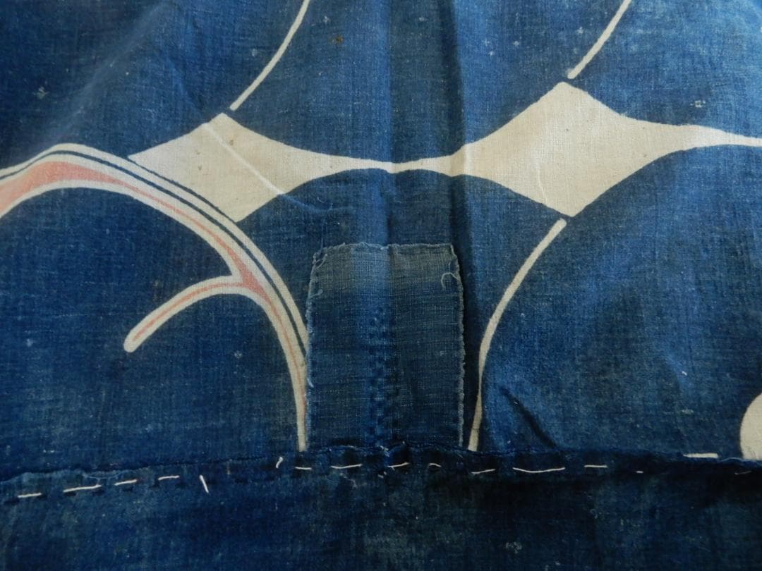 木綿・古布・火消し半纏のつなぎ布・明治期前後・と八番・繋ぎ輪違い文様