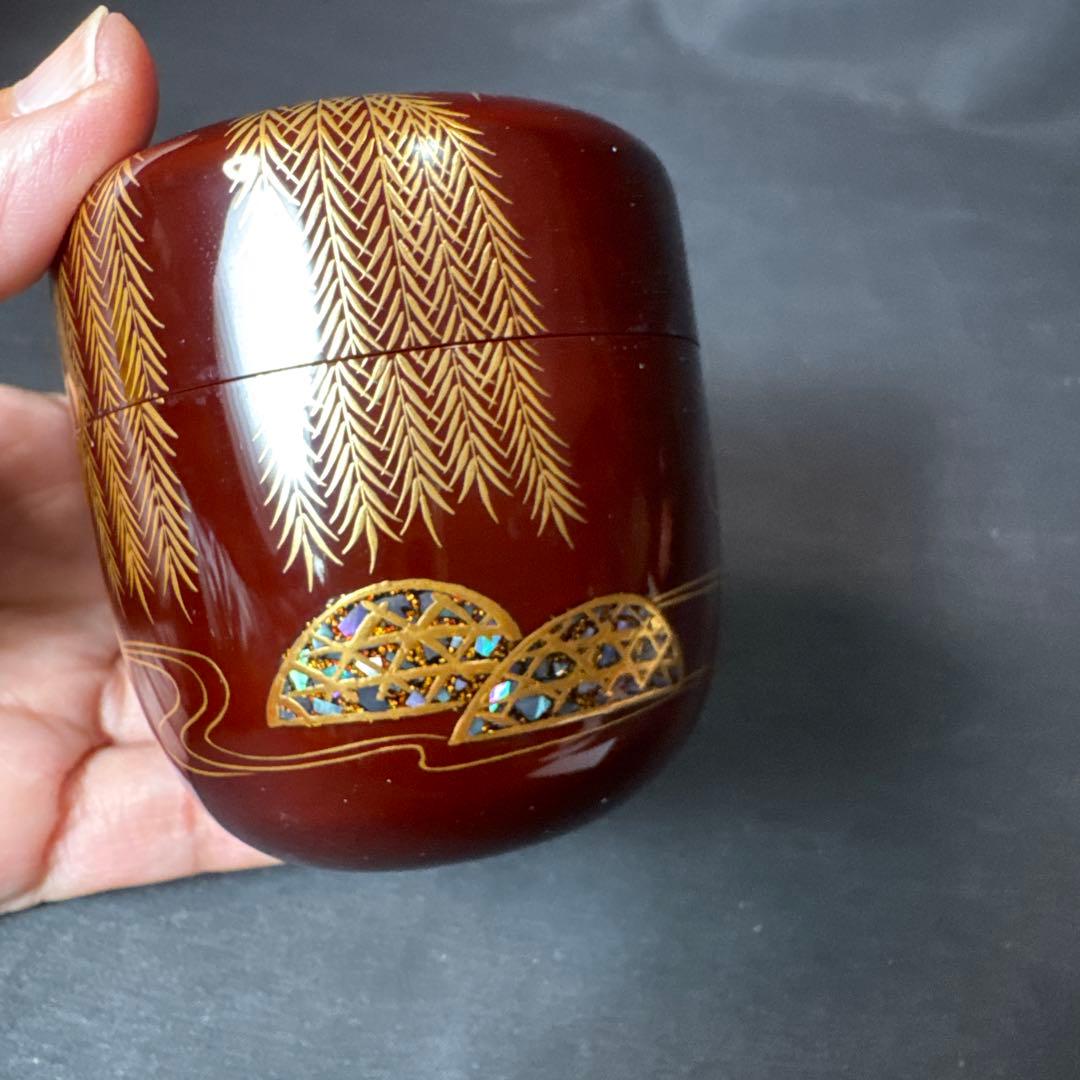 GH49 送料無料　棗　柳蒔絵　松雲　螺鈿　中棗　茶道具　茶道