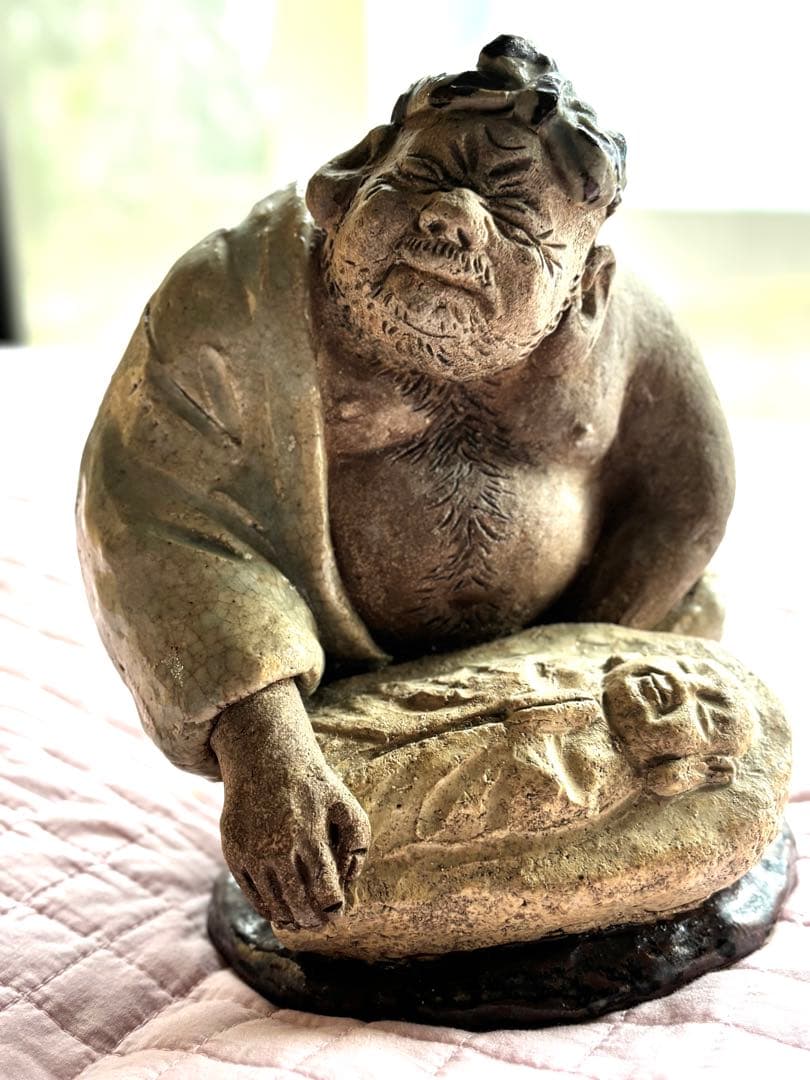 増田重幸作　陶器製人物像 「南無三宝」 木箱付き