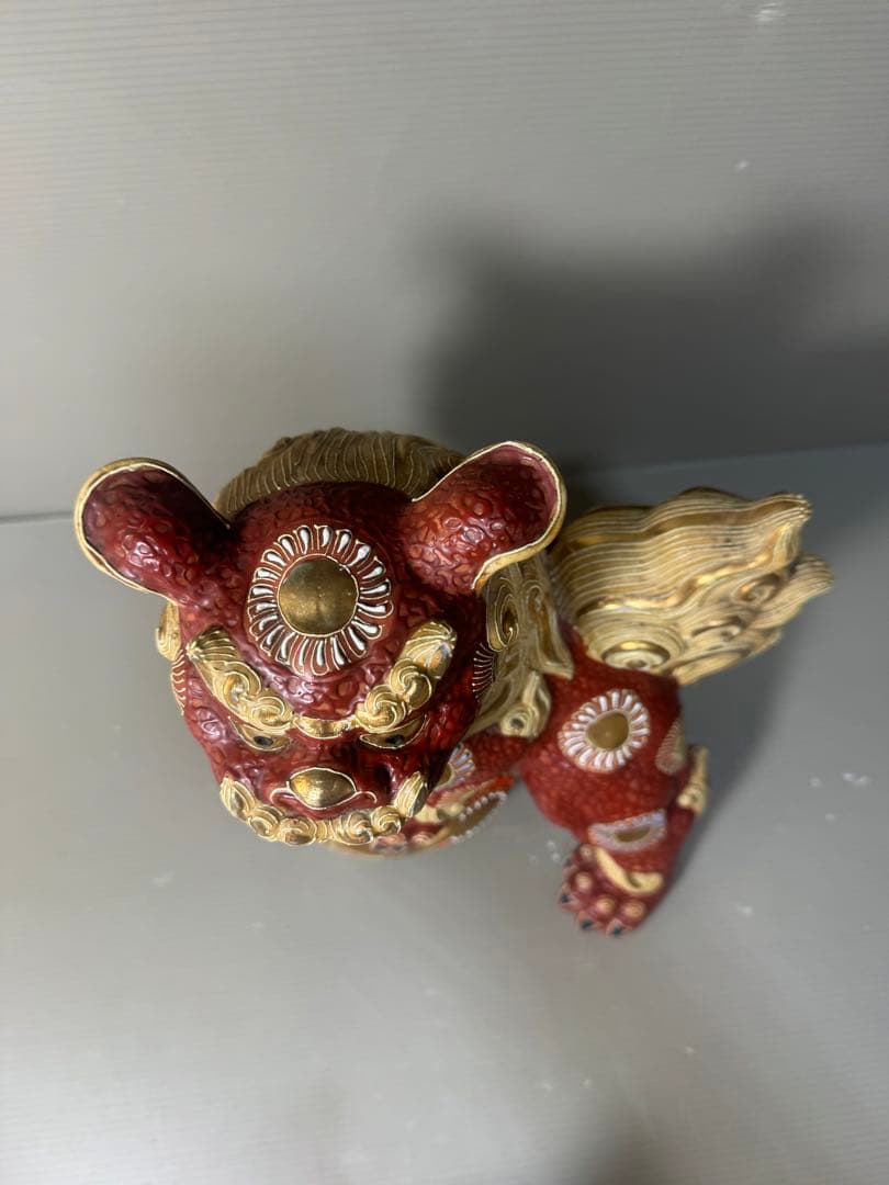 2578 九谷焼 玉乗り獅子 狛犬 シーサー 置物 開運 魔除け 縁起物 骨董品