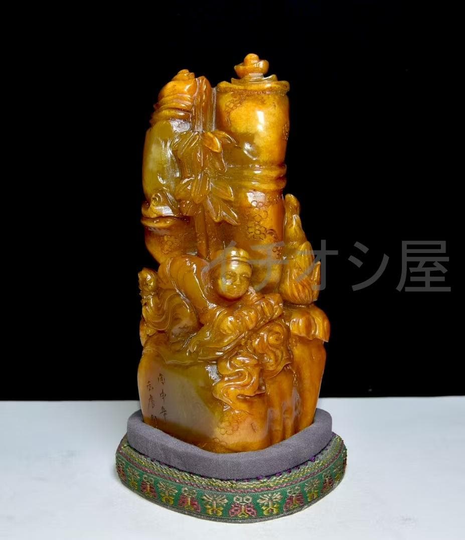中国古美術 西唐銘 寿山田黄石彫 血絲紋 置物 極細工 古擺件 骨董品 時代物
