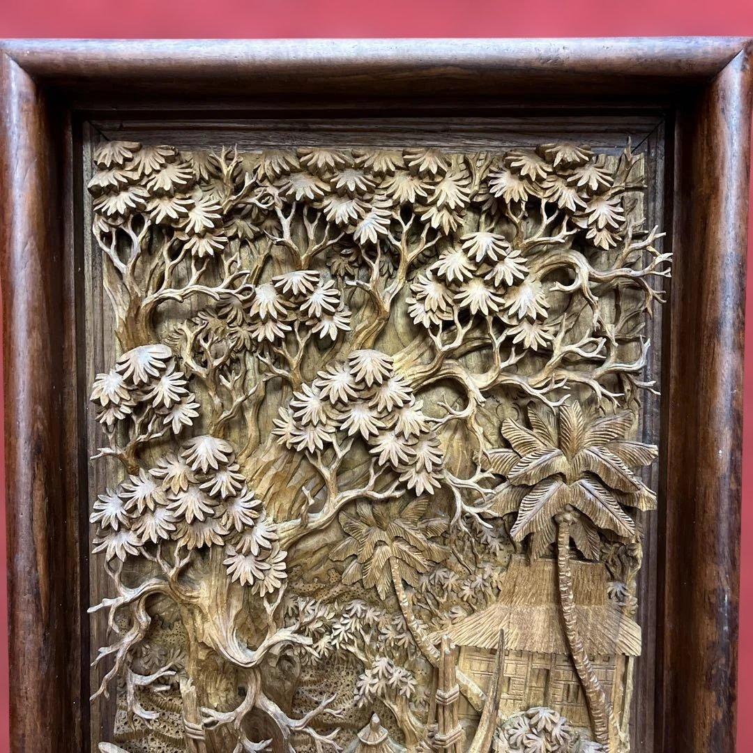 時代　木彫　浮き彫りの額B 約95.5×49.2㎝　東さ8-0131②