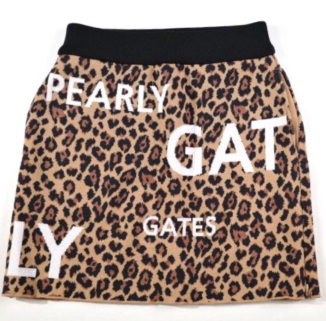 【PEARLY GATES】秋冬 レオパード柄 ニット ストレッチスカート1番M