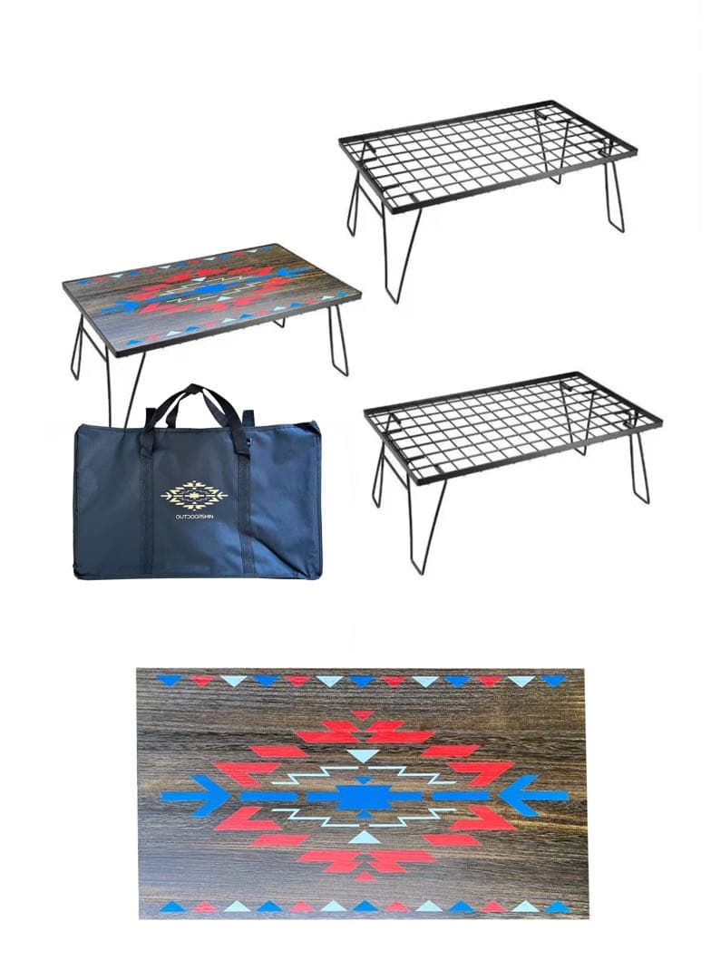 フィールドラック3個セット オルテガ柄 天板付き 収納ケース付き キャンプ(D)