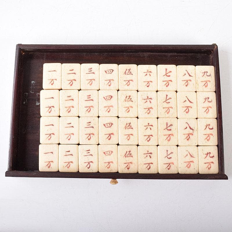 中国　竹嵌　骨牌　背竹牌　麻雀牌　唐木箱付　M　8054