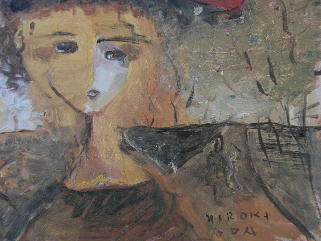 織田廣喜、【通り向け並木と少女】、希少画集画より、状態良好