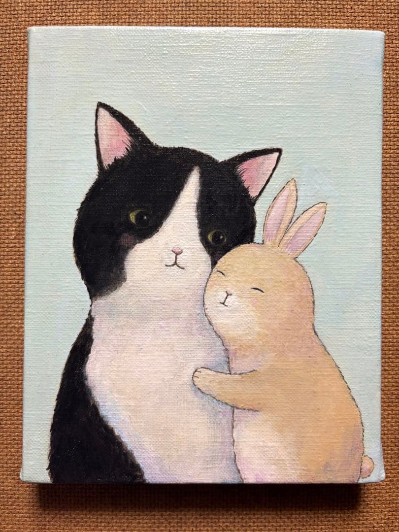 オーダー品　自作絵画　猫とうさぎたち　猫とうさぎの絵