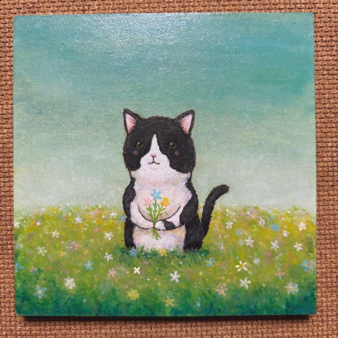 オーダー品　自作絵画　猫とうさぎたち　猫とうさぎの絵