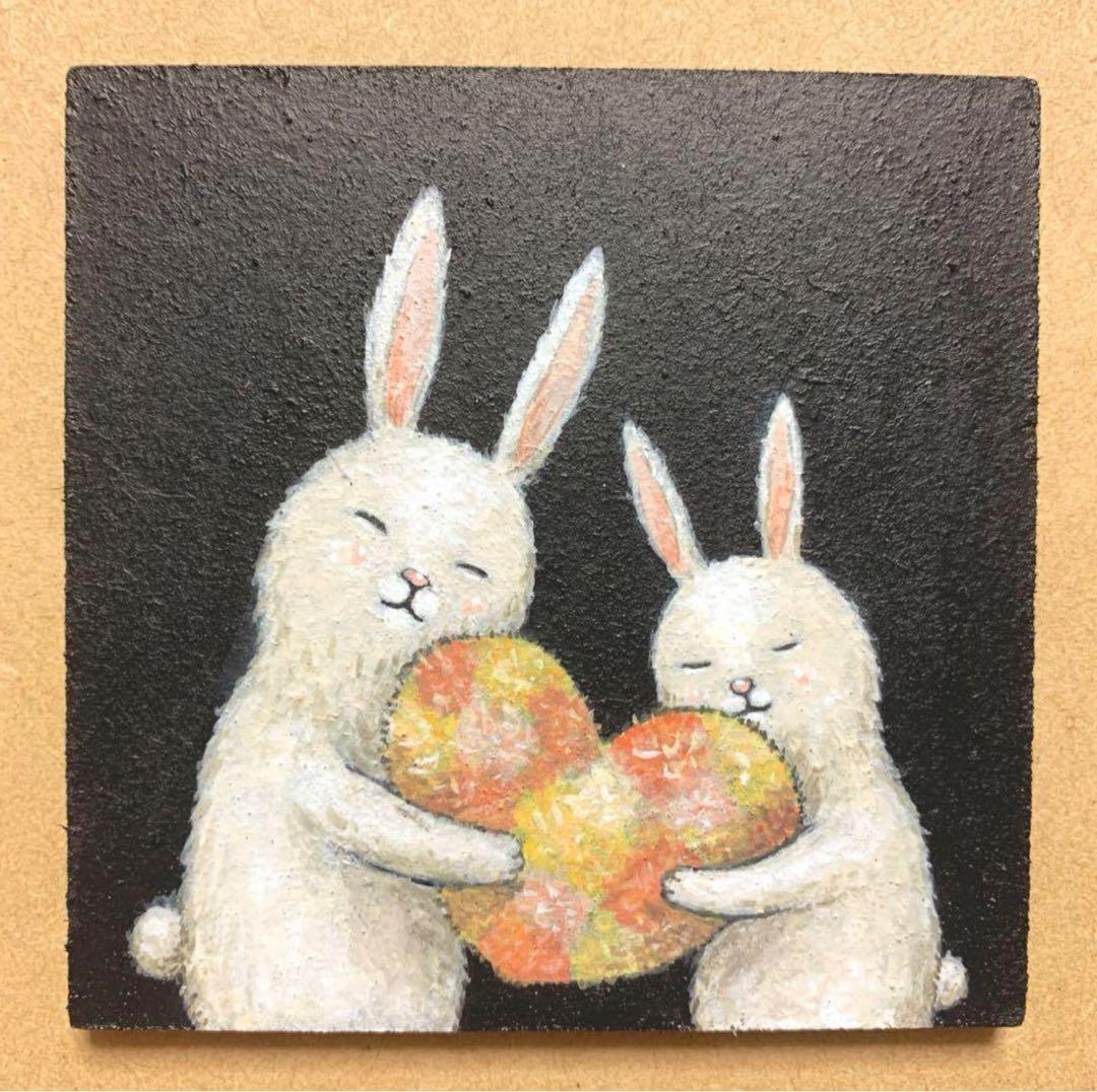 オーダー品　自作絵画　猫とうさぎたち　猫とうさぎの絵