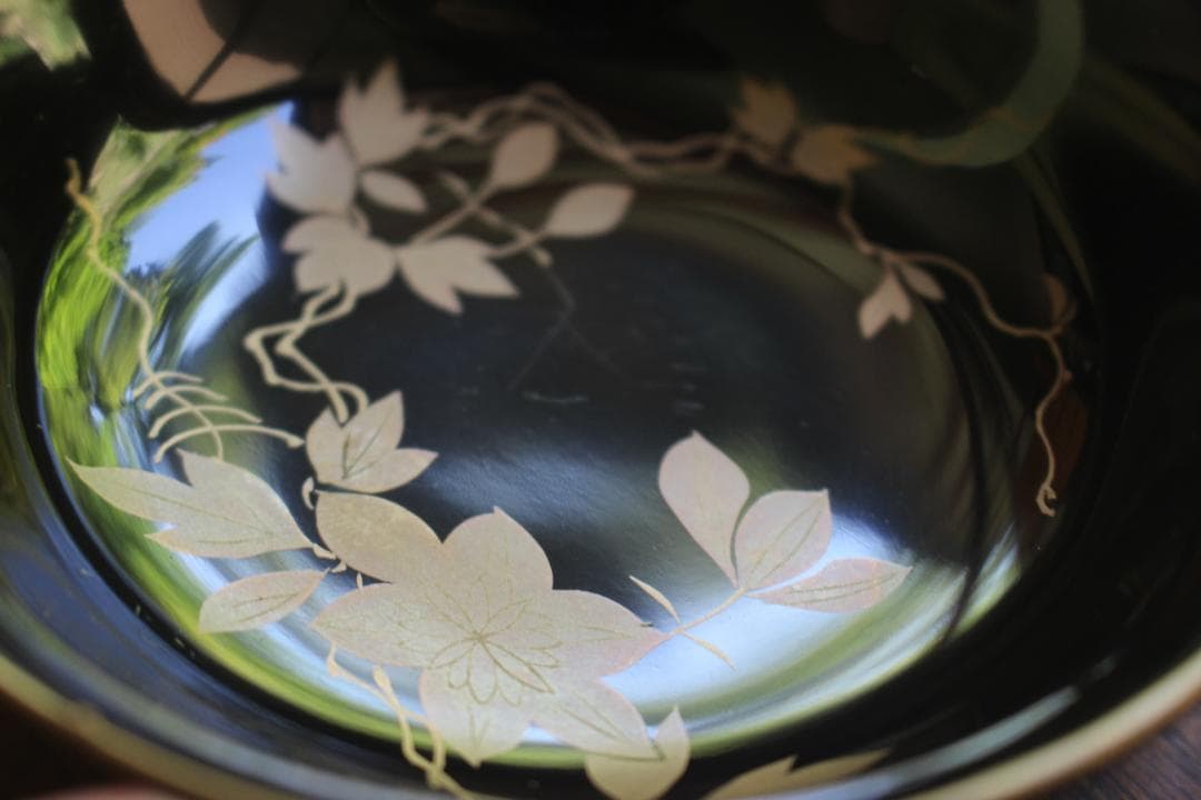 小傷有！時代金縁黒漆に優美な草花蒔絵の映える小皿7点（検輪島塗蒔絵皿菓子皿