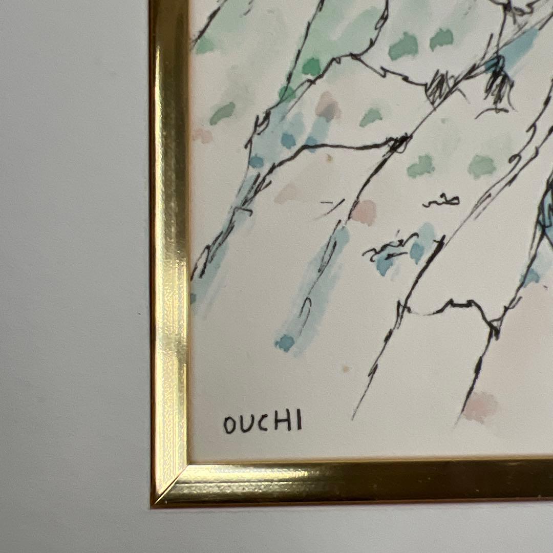 作者不詳、Ouchi 水彩画 金色フレーム
