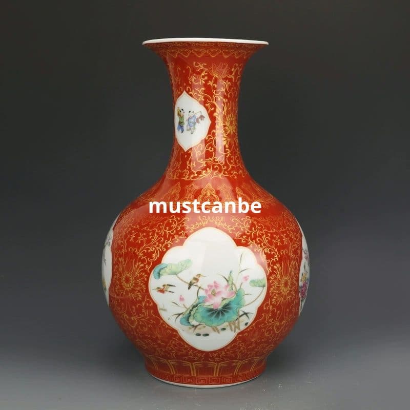 清雍正黄地琺瑯彩開窓花卉賞瓶 景徳鎮 陶磁器 装飾品 現代工芸品 美術品 置物