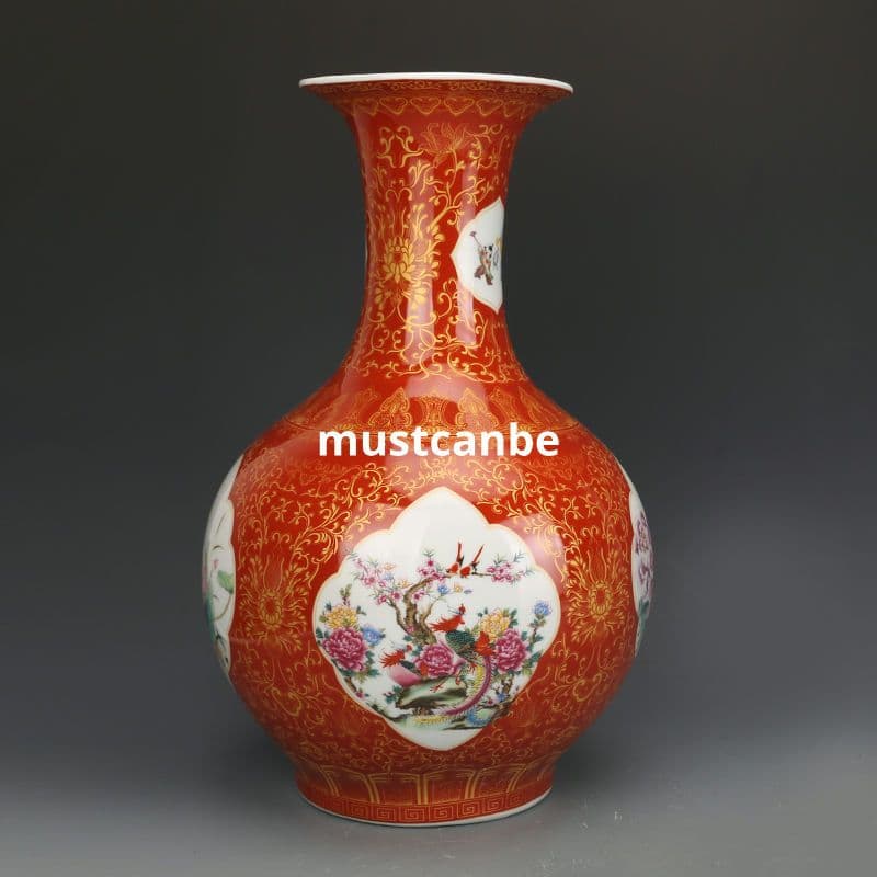 清雍正黄地琺瑯彩開窓花卉賞瓶 景徳鎮 陶磁器 装飾品 現代工芸品 美術品 置物