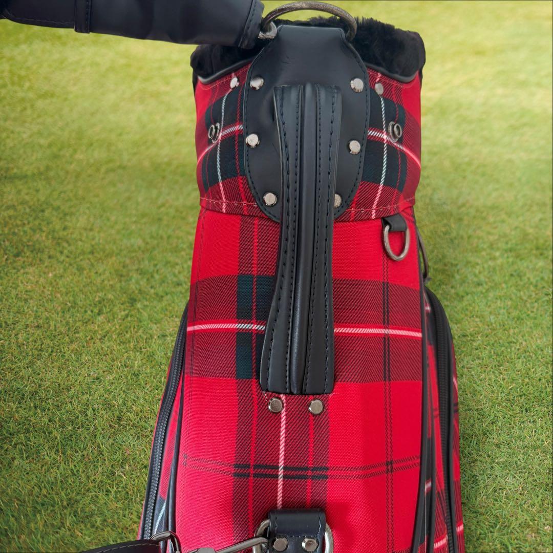美品　パーリーゲイツ　キャディ バッグ　9型　赤　チェック　色褪せ無し
