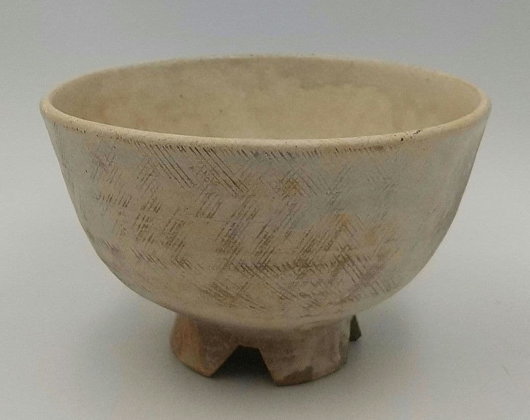 真作保証 陶泉 千漢鳳造 聞慶窯 櫛目割高台茶碗 猫掻茶碗 共箱付 未使用②