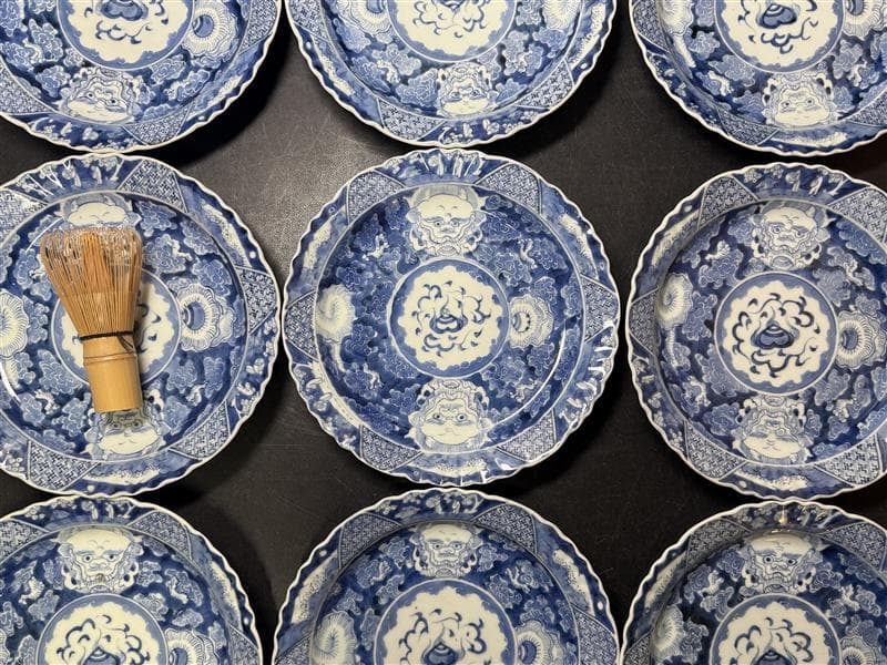 時代 古伊万里 染付 雲龍 宝珠 七通組 113客 無傷 文化十四年 江戸期