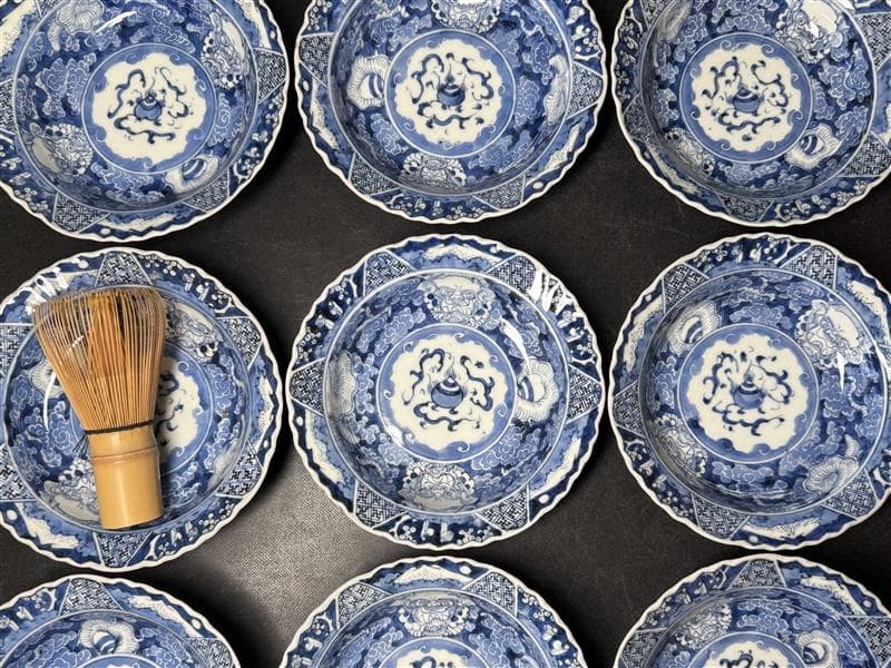 時代 古伊万里 染付 雲龍 宝珠 七通組 113客 無傷 文化十四年 江戸期