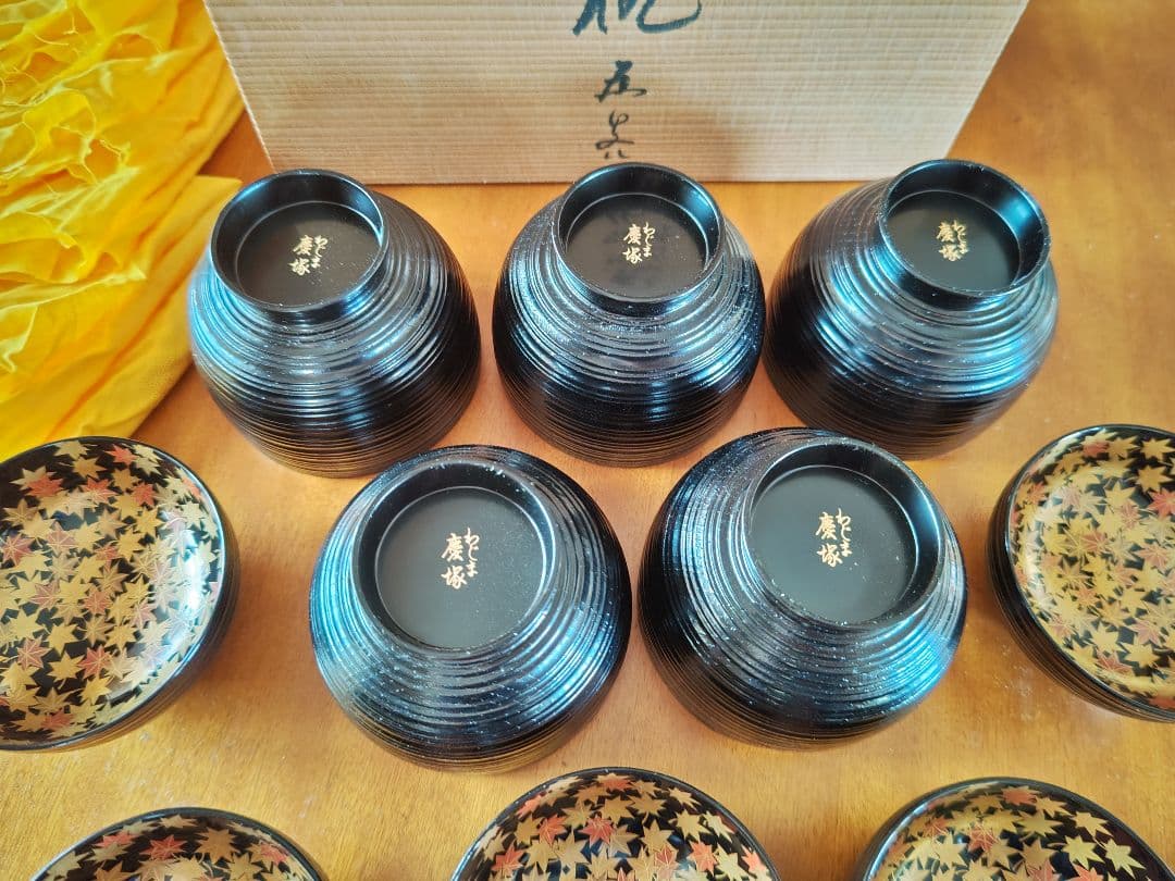 輪島塗 慶塚作 蒔絵糸目蓋付き吸い物椀5客 新品未使用