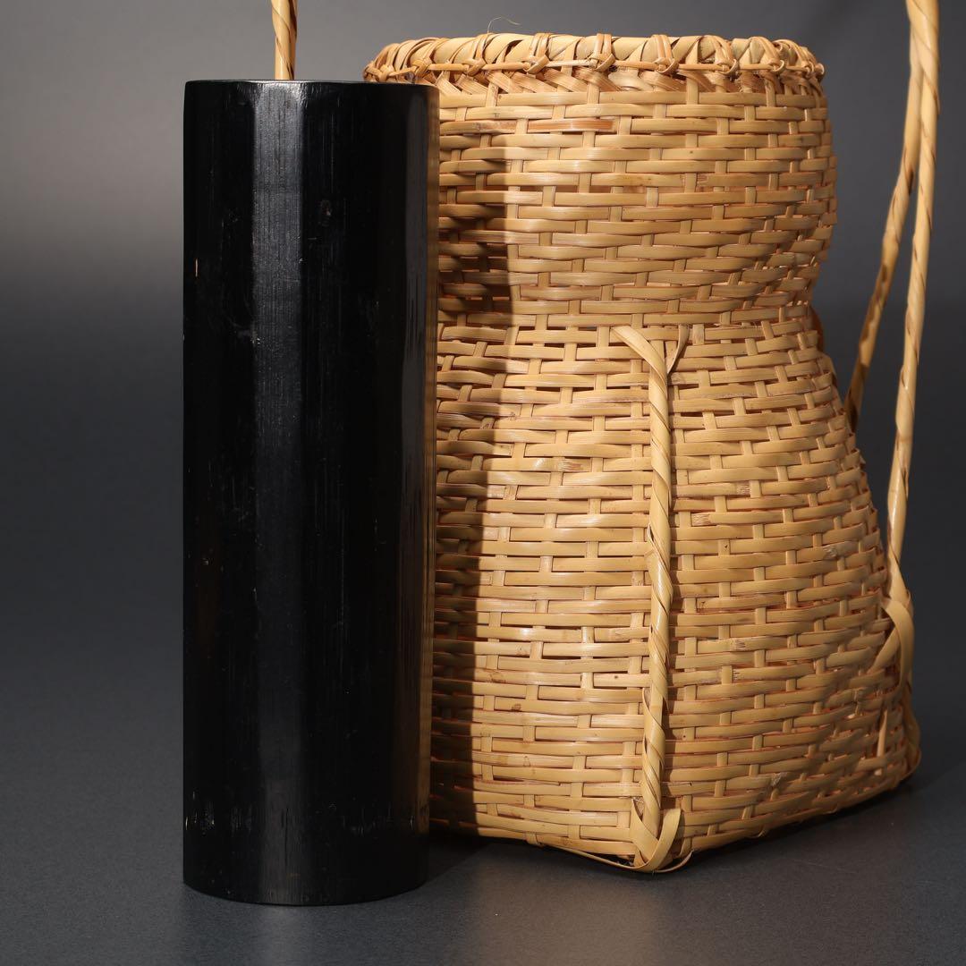 花入　花籠　即中斎好　方円籠　伝統工芸有馬籠　昭竹斎　共箱　R1499ラ