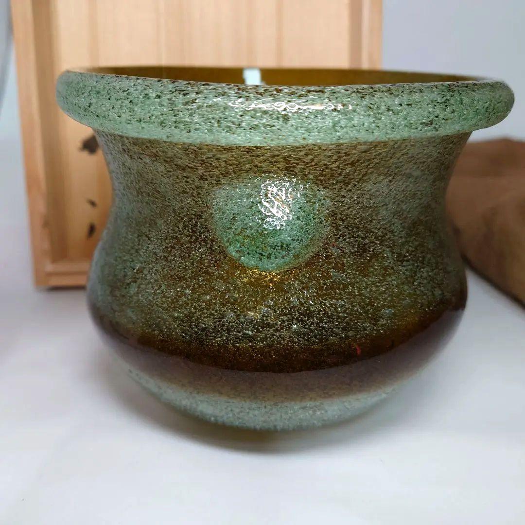 稲嶺盛吉　琉球泡ガラス　建水　花器　共箱