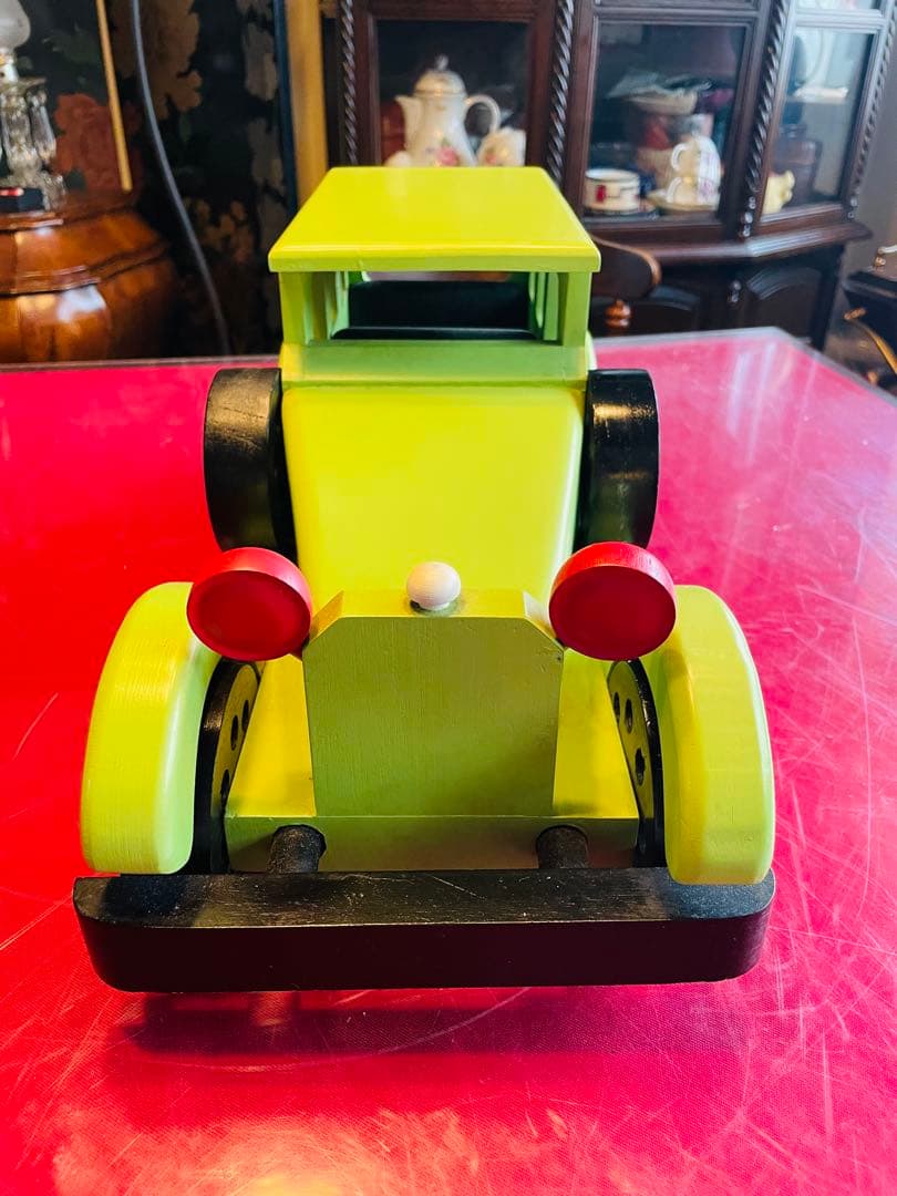【美品】木製　クラシックカー風　おもちゃ　グリーン　アンティーク