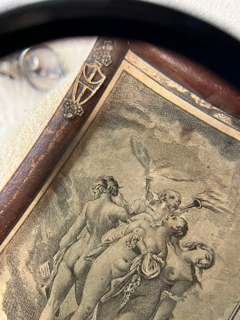 ◆フランスアンティーク｜1700年代名画三美神版画天使エンジェルヴィーナス木製