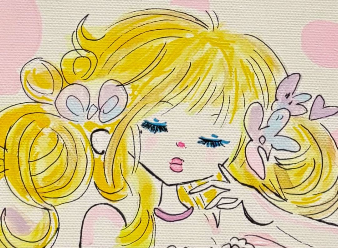 【F4号】手描き油彩画　水森亜土　額縁　未使用額　絵画　サイン　人気作家　女性