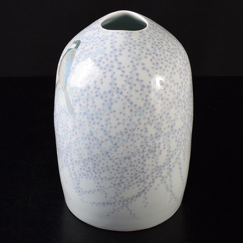 益子焼　室町勝廣作　彩象嵌　野鳥文　扁壷　共箱　M　R7930B