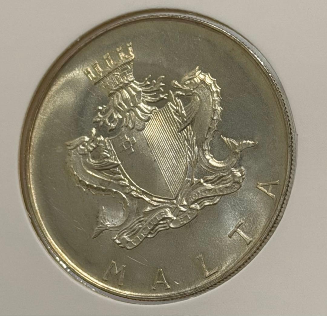 稀少❗️1972年マルタマンウェル・ディメック1リラ記念銀貨トーン❗️未流通