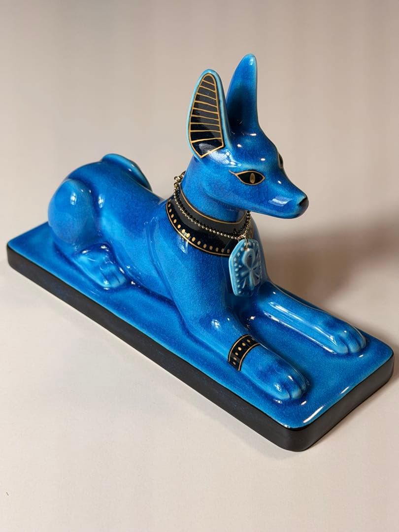 #美濃焼 幸兵衛窯 エジプト神 九栄神　アヌビス　犬 青釉金彩　S-1