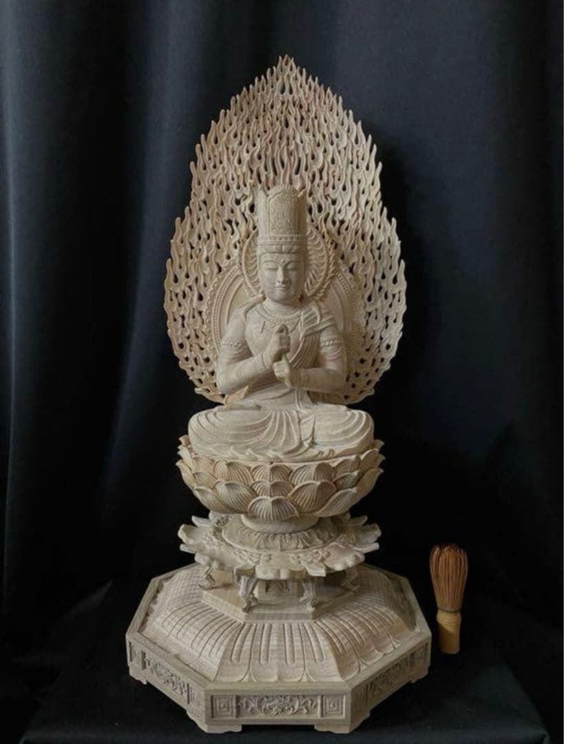 高62cm 井波彫刻 一刀彫り　仏教工芸品　香樟材　木彫仏教　大日如来座像