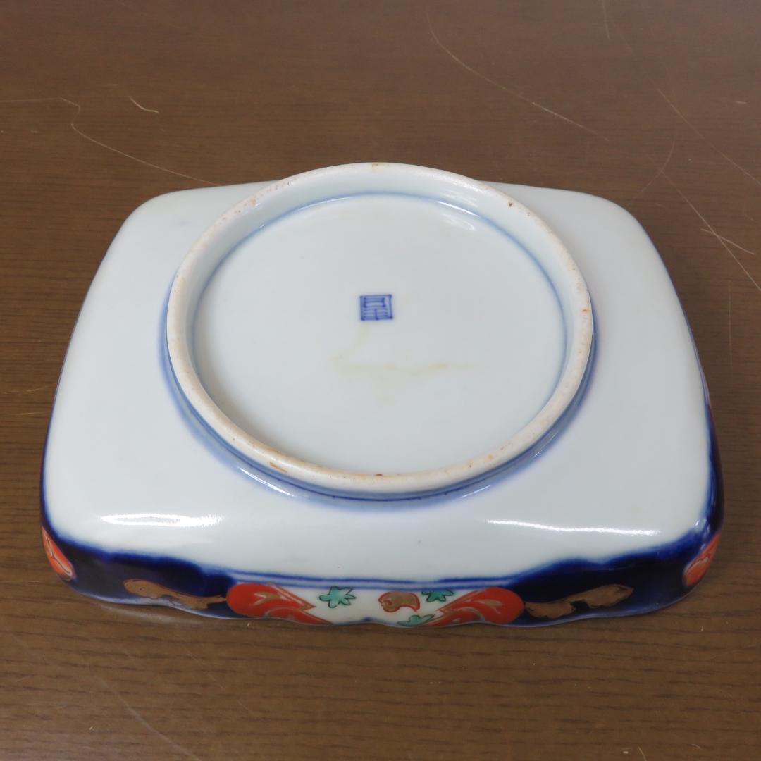 角皿 金彩 色絵付け 歪みあり 松竹梅 人物 船 小鳥 紅葉 5脚 江戸時代