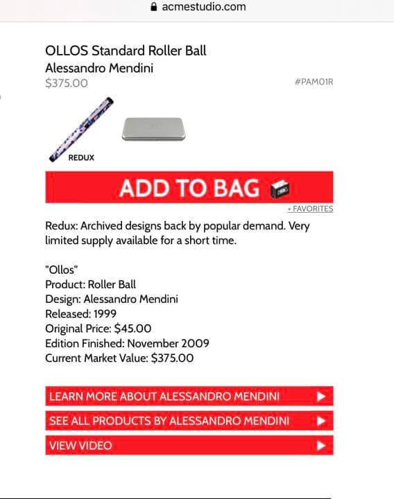 ACMEボールペンAlessandroMendini希少OLLOS新品ケース入