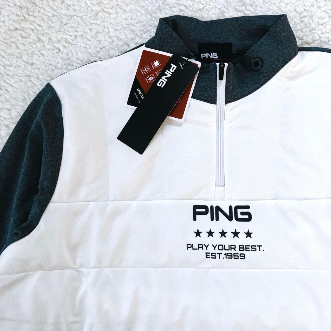 【新品】PING 2024年　キルティング ハーフジップシャツ　ホワイト　LL