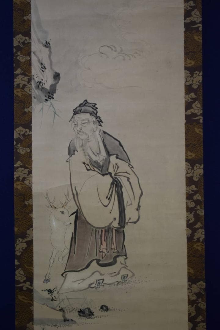 模写/狩野古信/寿老人図/布袋屋掛軸HE-691