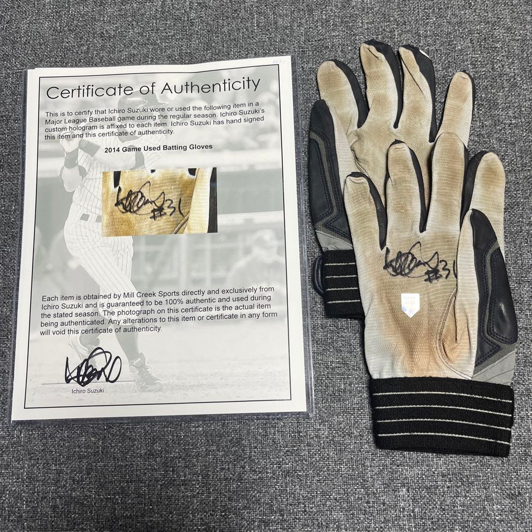 貴重 イチロー2014年実使用済バッティンググローブ直筆サイン 証明書付き