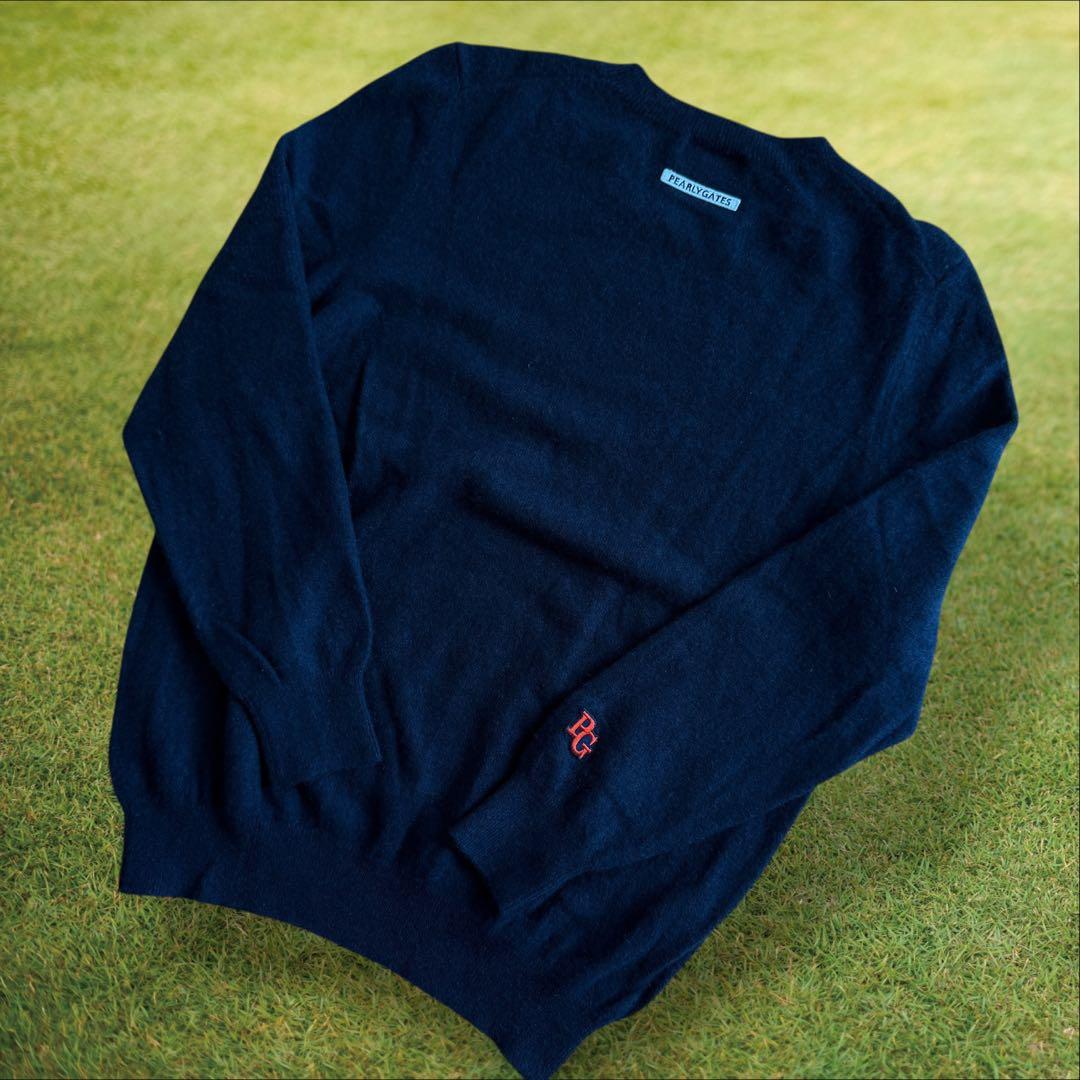 カシミヤ100% パーリーゲイツ　ニット　セーター　紺　濃紺　4 M〜L相当
