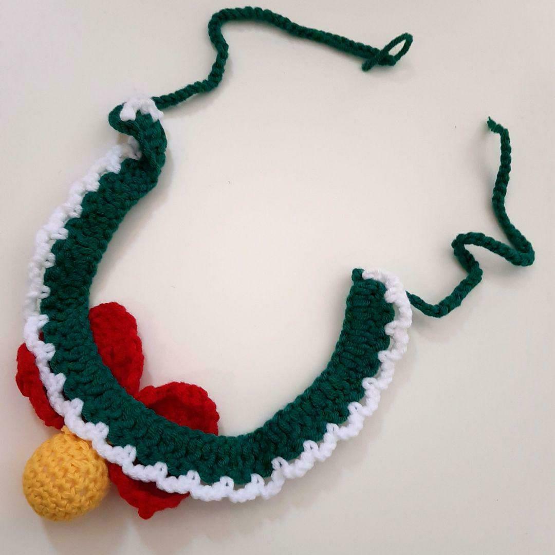 【Ｍ】猫 犬 首輪 蝶ネクタイ ベル 調整可能 編み物 軽量