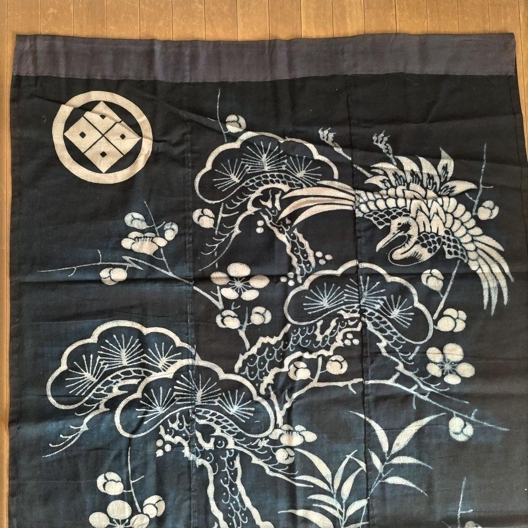 古布　筒描き　藍染　タペストリー