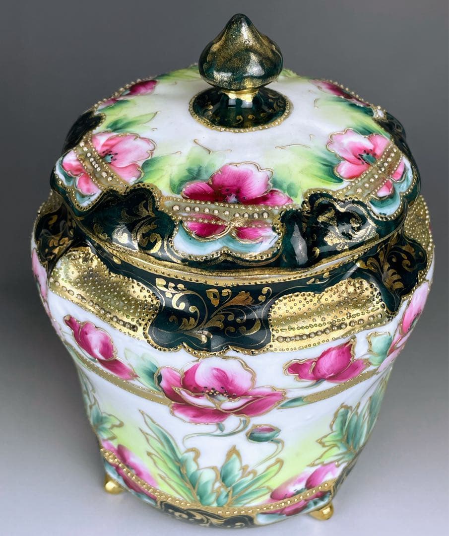 【希少】オールドノリタケ ２０cm ポピー紋 ビスケットジャー メープルリーフ