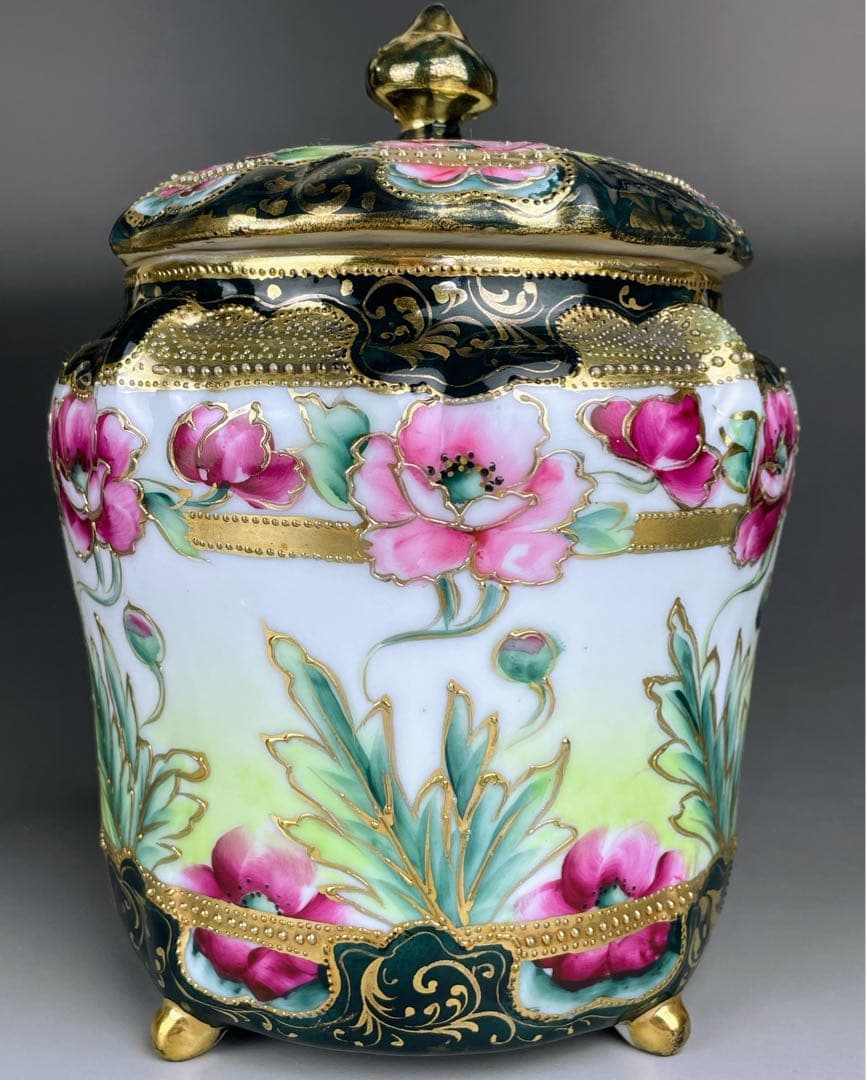 【希少】オールドノリタケ ２０cm ポピー紋 ビスケットジャー メープルリーフ