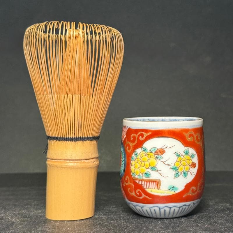 古伊万里 錦手 窓絵草花文 覗 17客 無傷 明治 小猪口 のぞき ぐい呑 煎茶