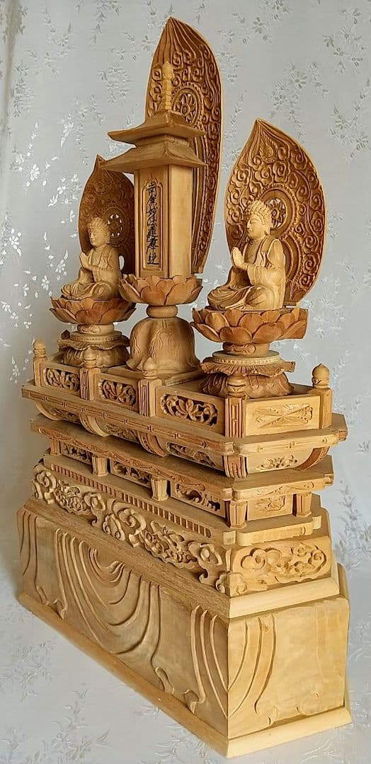 三宝尊 [中#82] 題目宝塔 釈迦如来坐像 多宝如来坐像 ◆白檀 木彫 仏像