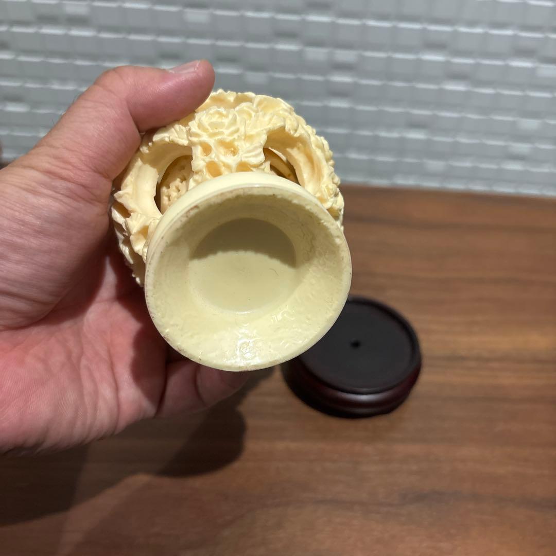 中国美術 象牙調 多層球 花瓶 彫刻 工芸品 置物