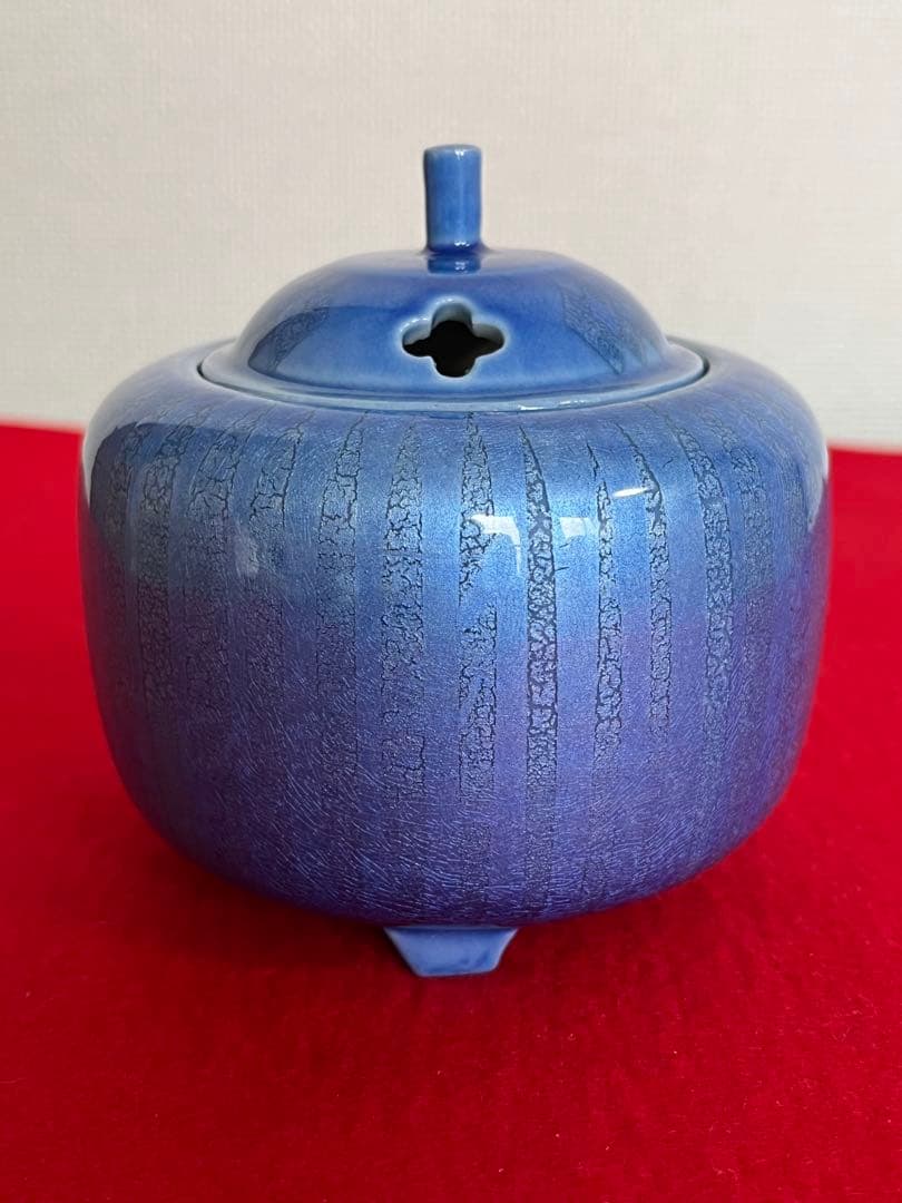 中田一於 淡青釉裏銀彩 香炉 管理N42 九谷焼 日本工芸会正会員 茶道具