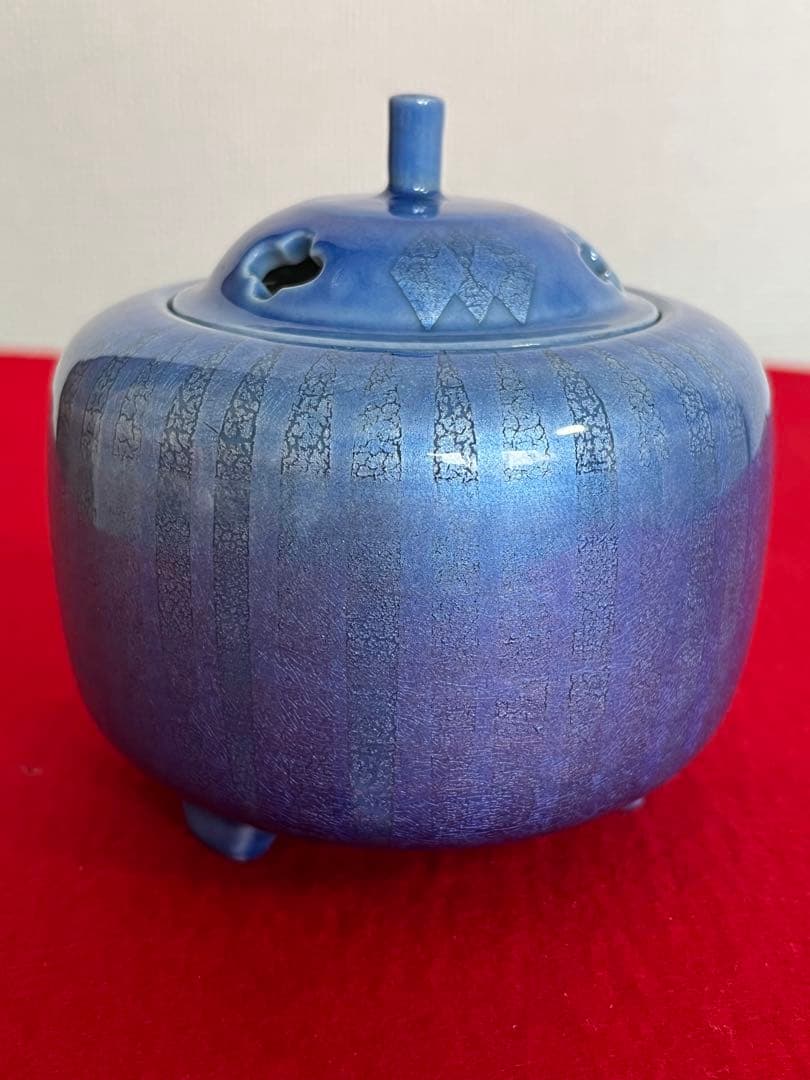 中田一於 淡青釉裏銀彩 香炉 管理N42 九谷焼 日本工芸会正会員 茶道具